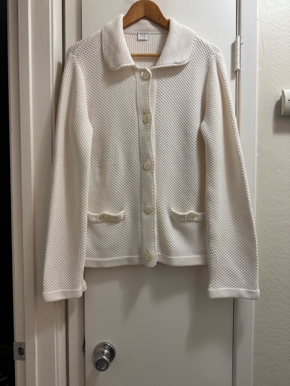 TSE Classic Cream Knit Button-Front cardigan-Sweater